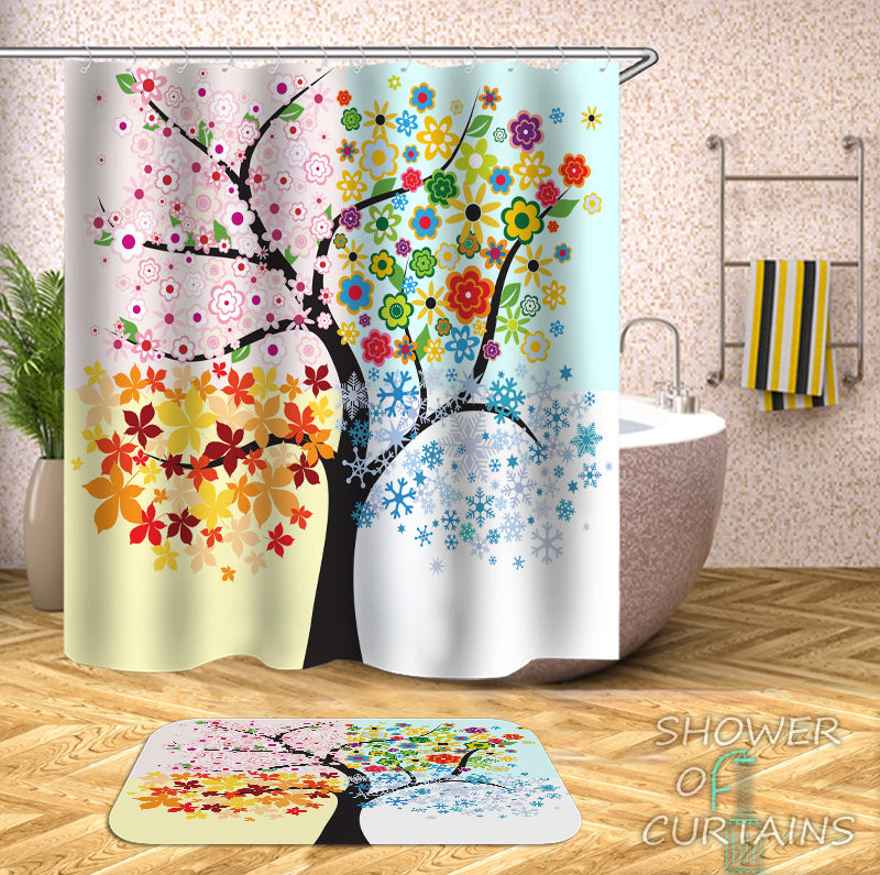 Colorful Shower Curtains - The Four Seasons Tree Shower Curtain