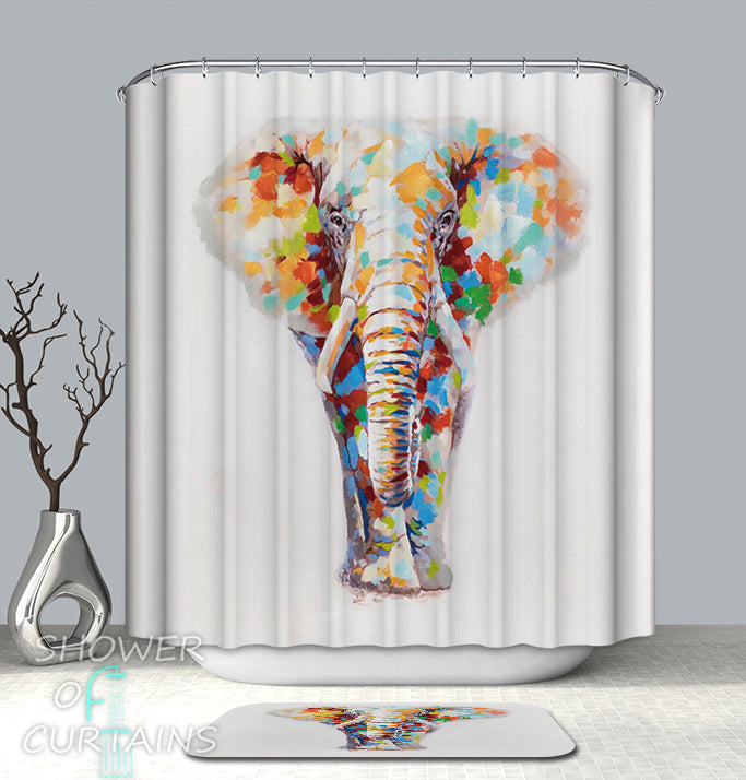 Colorful Shower Curtains -  of Spots Elephant shower curtain