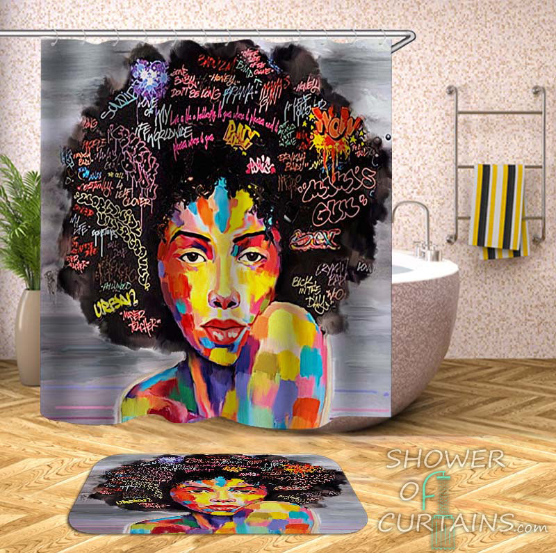 Colorful Shower Curtains of Afro Hair Gorgeous Black Woman Shower Curtain
