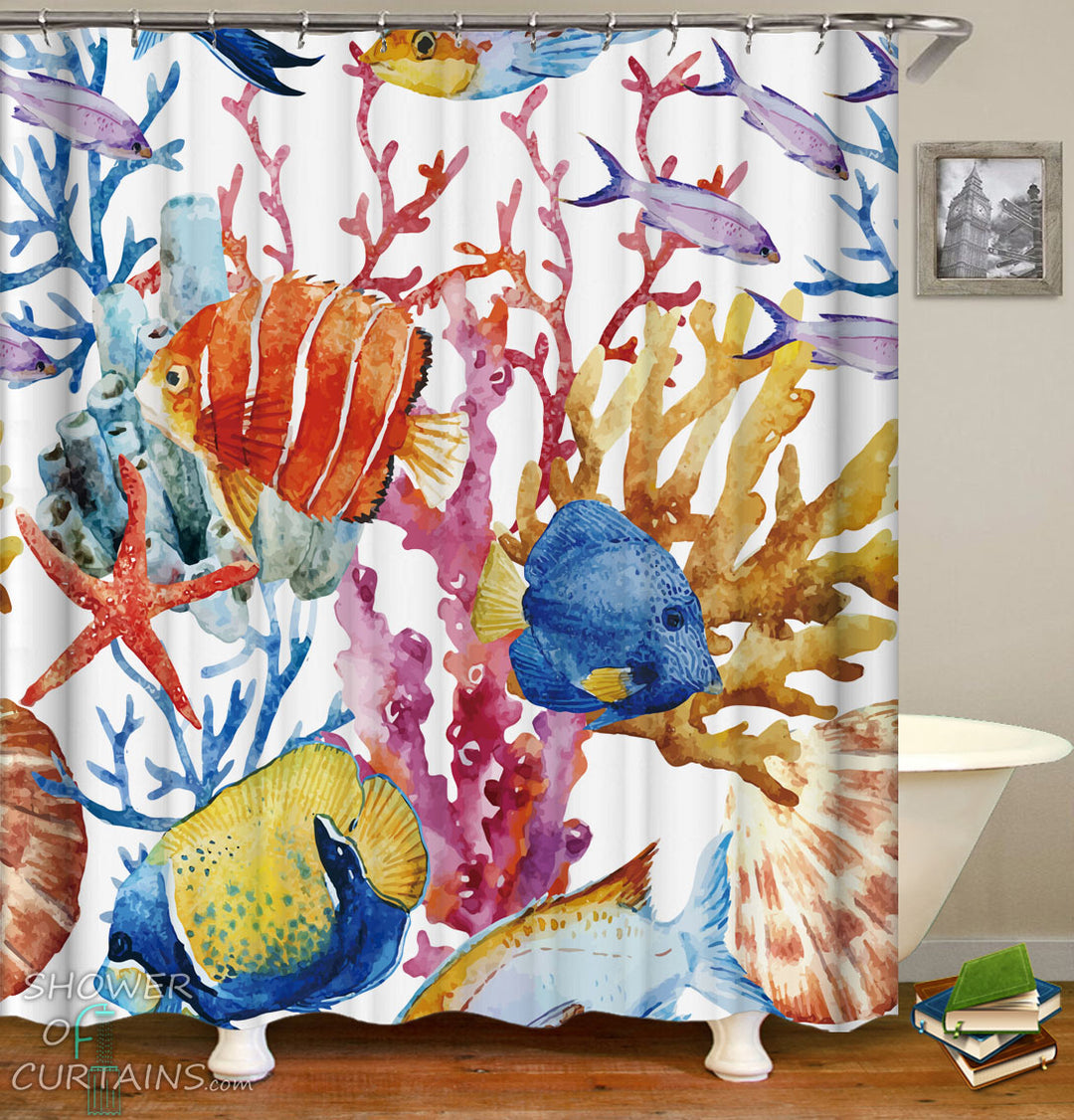Colorful Shower Curtains of Colorful Coral And Fish Shower Curtain