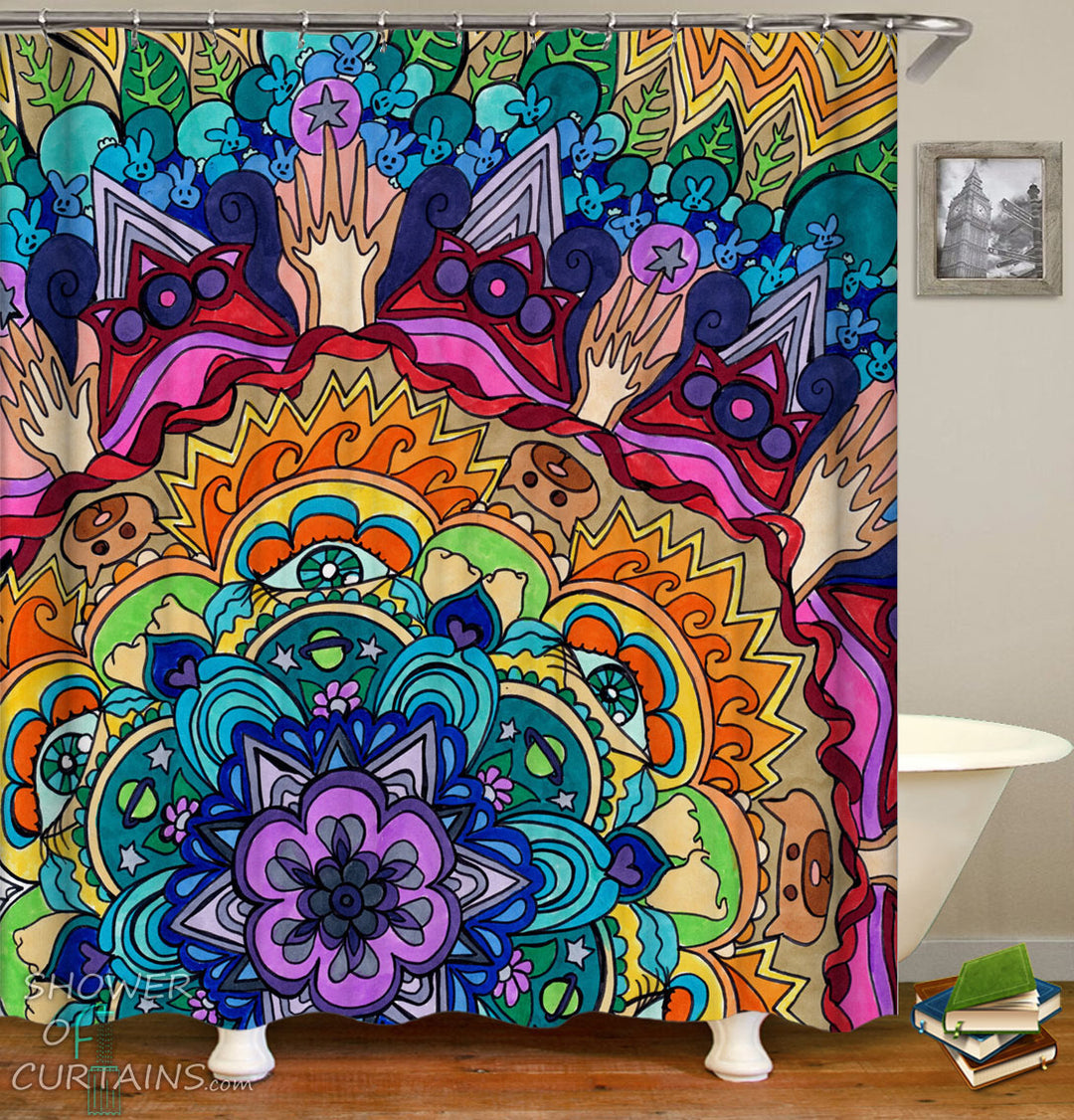 Colorful Shower Curtains of Colorful Mandala Animal Painting