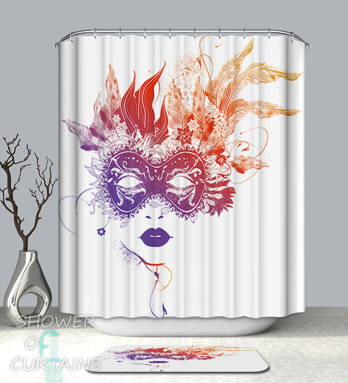 Colorful Shower Curtains of Flame Colors Feather mask Shower Curtain