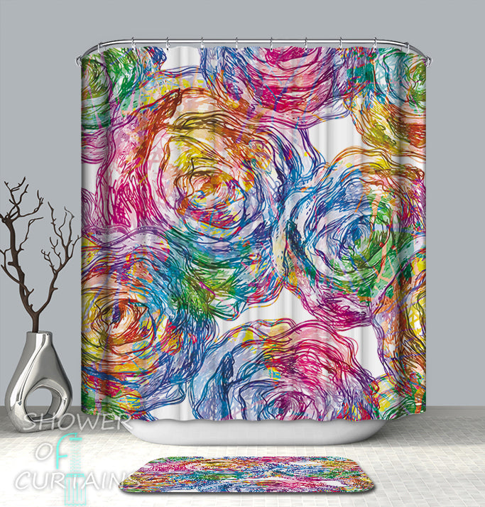 Colorful Shower Curtains of Riot Of Colors Flower Drawing