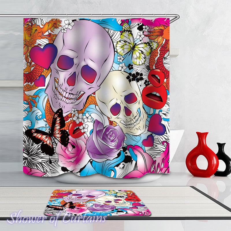 Colorful Skull Shower Curtain of Colorful Skull And Romance