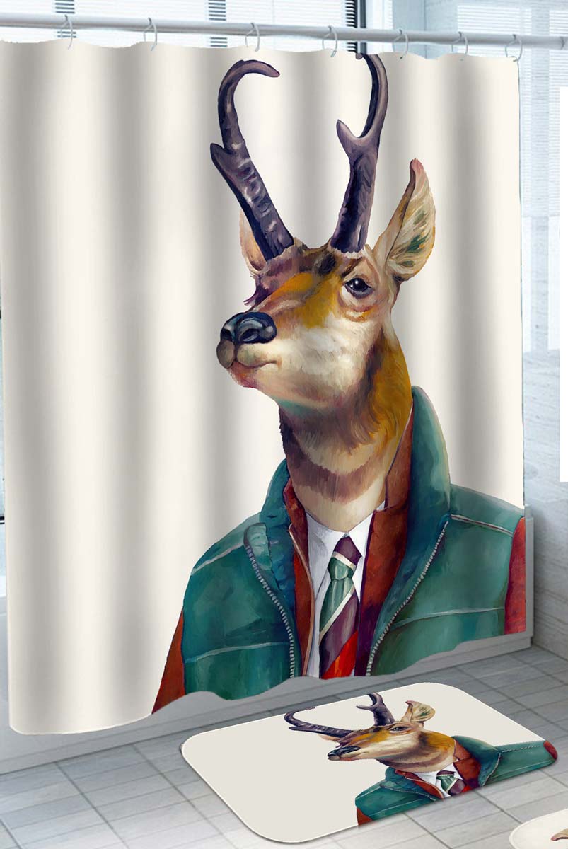 Cool Animal Art Shower Curtain Deer Wearing a Suit