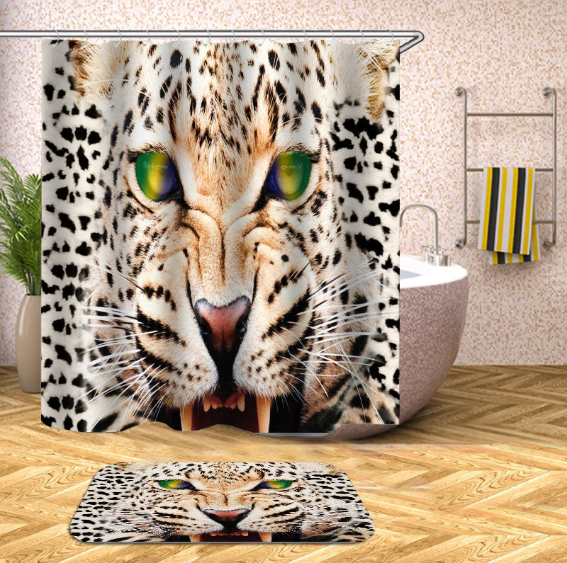 Cool Animal Shower Curtains for Men Scary White Roaring Leopard