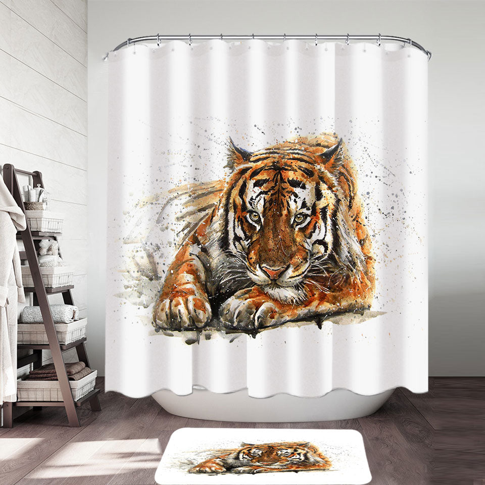 Cool Art Painting Tiger Shower Curtain for Guys Bathroom