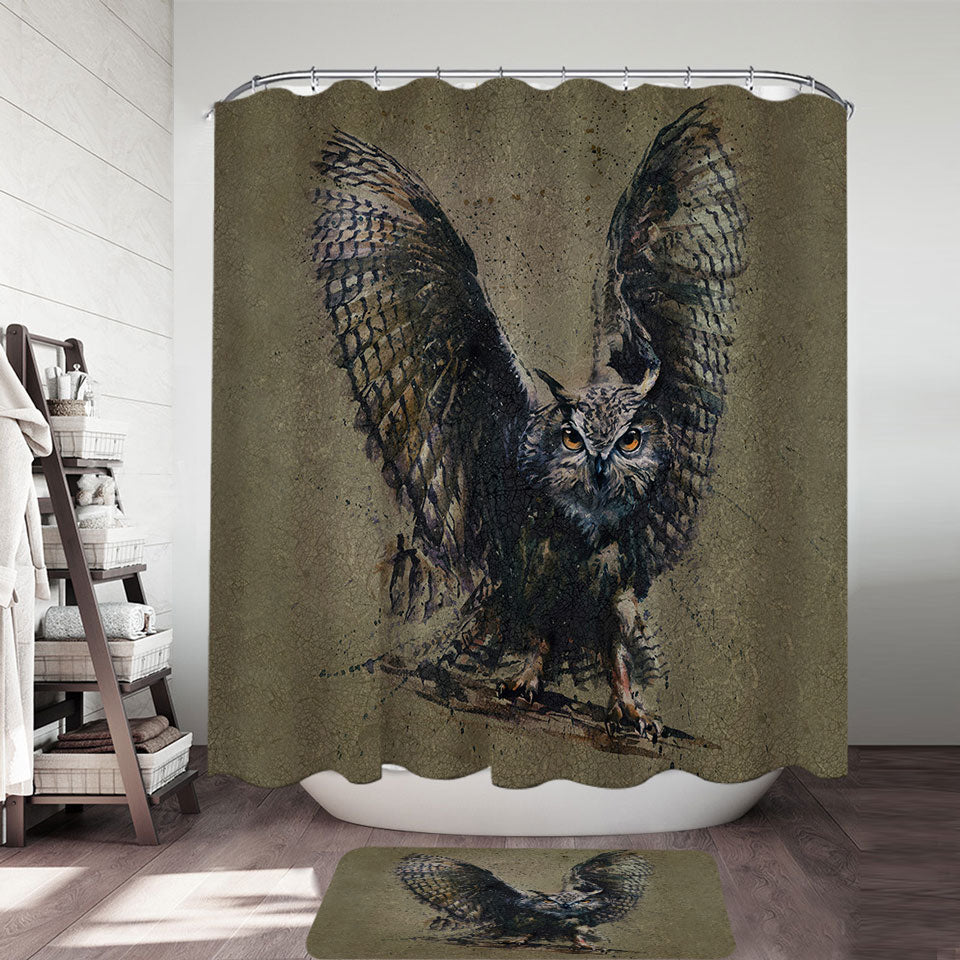 Cool Art Pretty Shower Curtains Owl Painted on Concrete