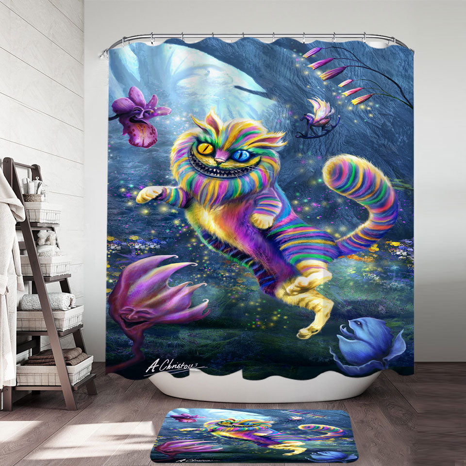 Cool Art Rainbow Cheshire Cat Shower Curtain
