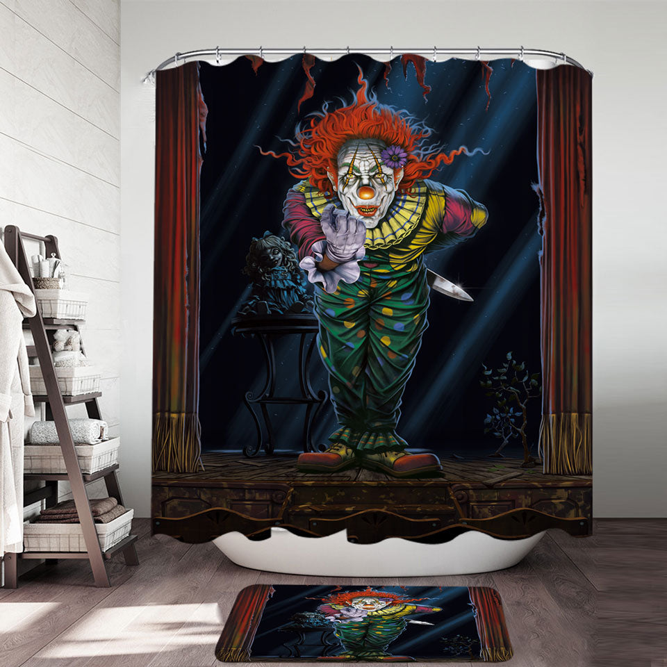 Cool Art Scary Surprise Clown Shower Curtain