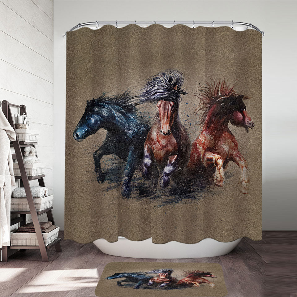 Cool Art Storming Horses Shower Curtains