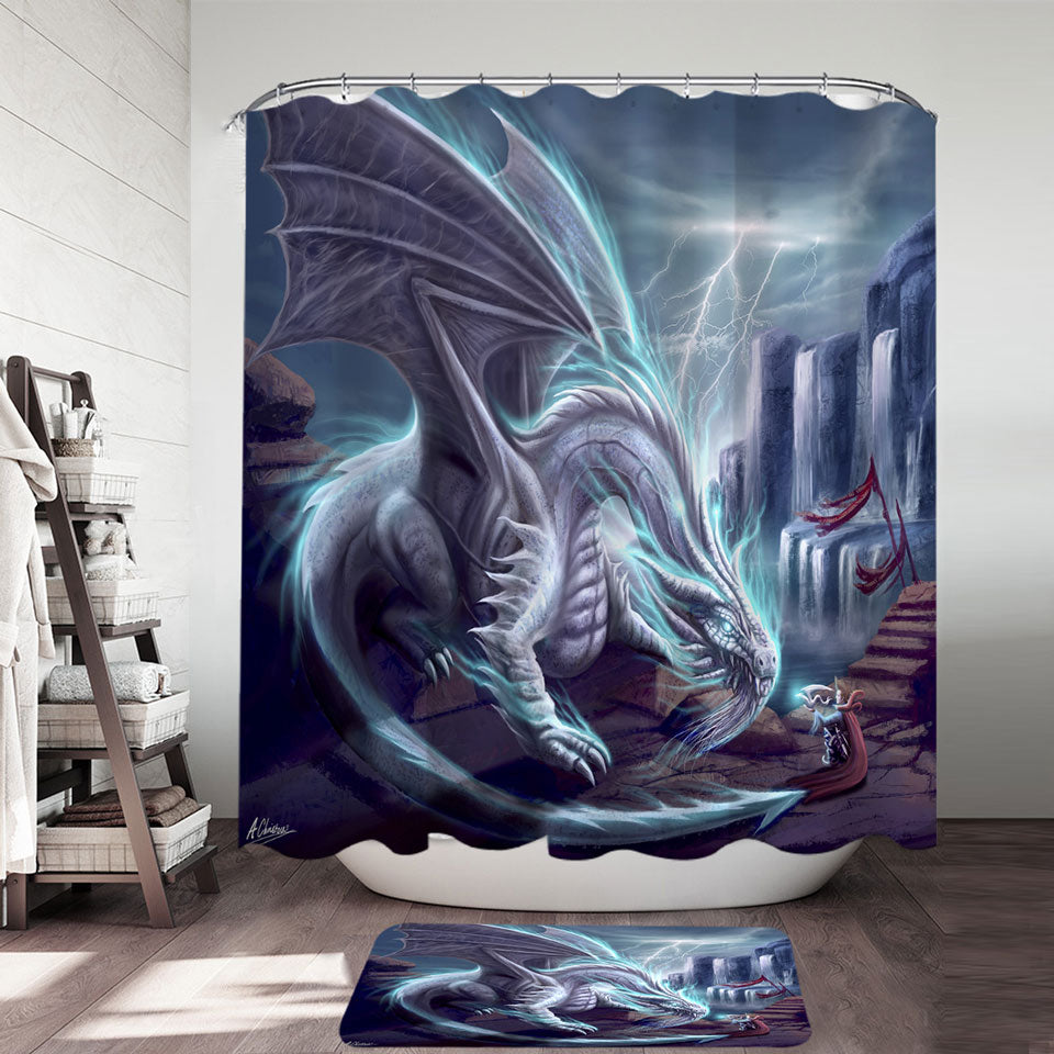 Cool Art White Lighting Dragon Shower Curtain for Sale