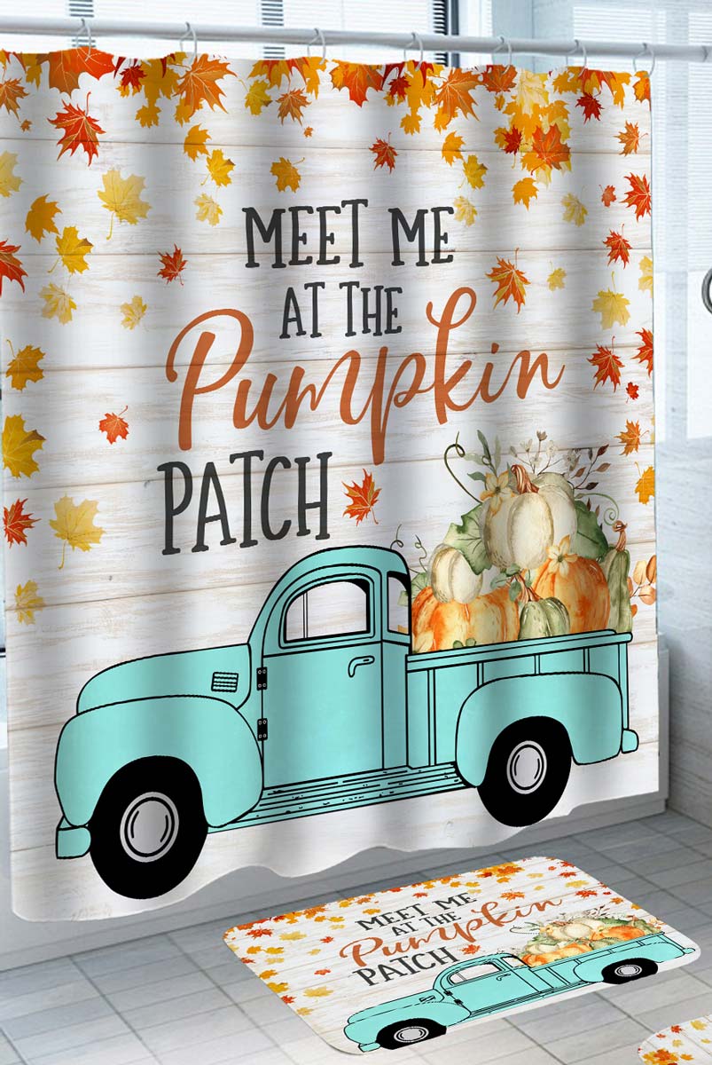 Cool Autumn Shower Curtain Truck Meet me at the Pumpkin Patch