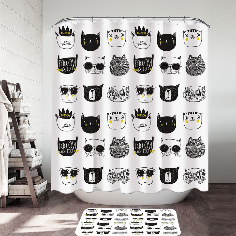 Cool Black and White Cat Shower Curtains
