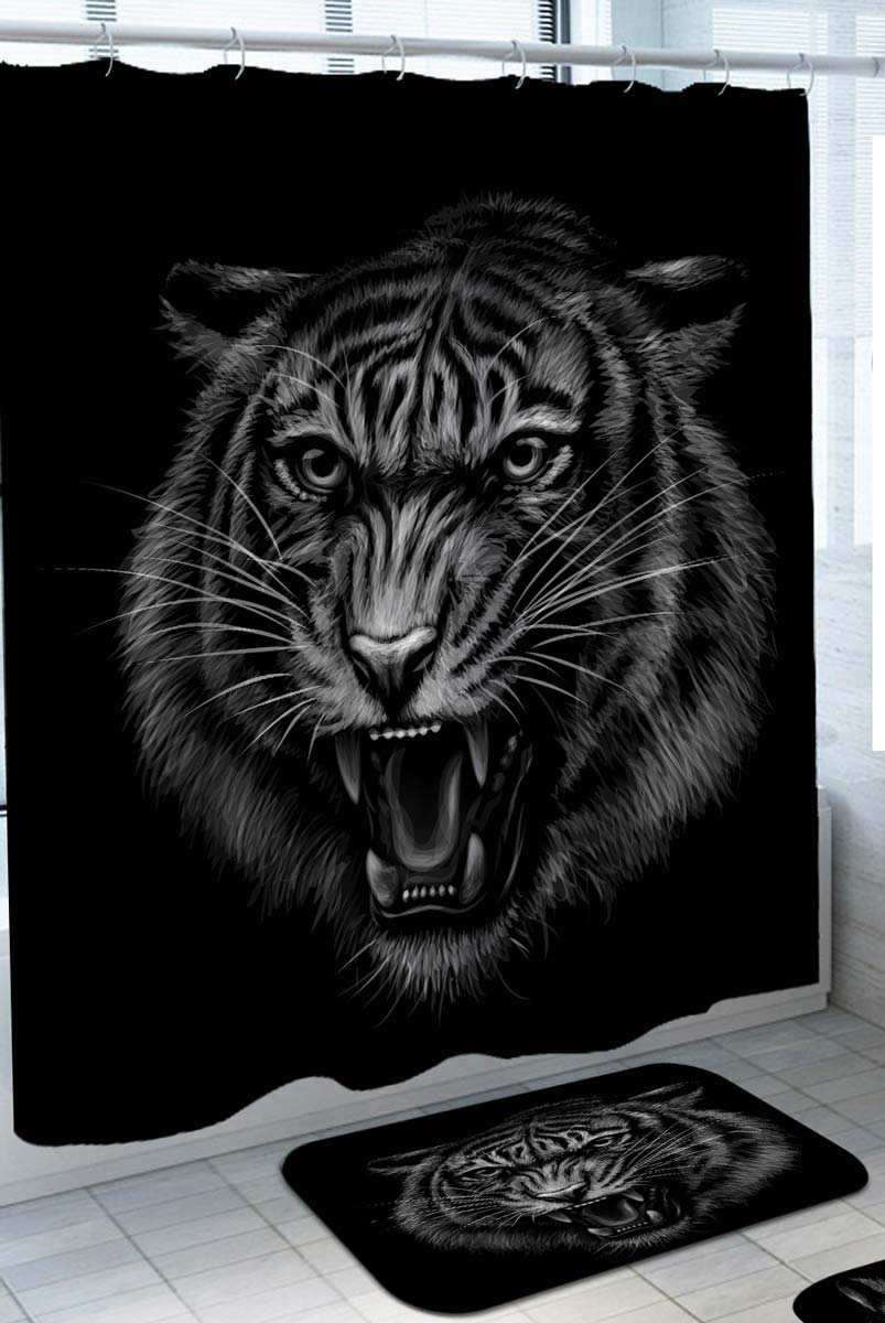 Cool Black and White Scary Tiger Shower Curtain