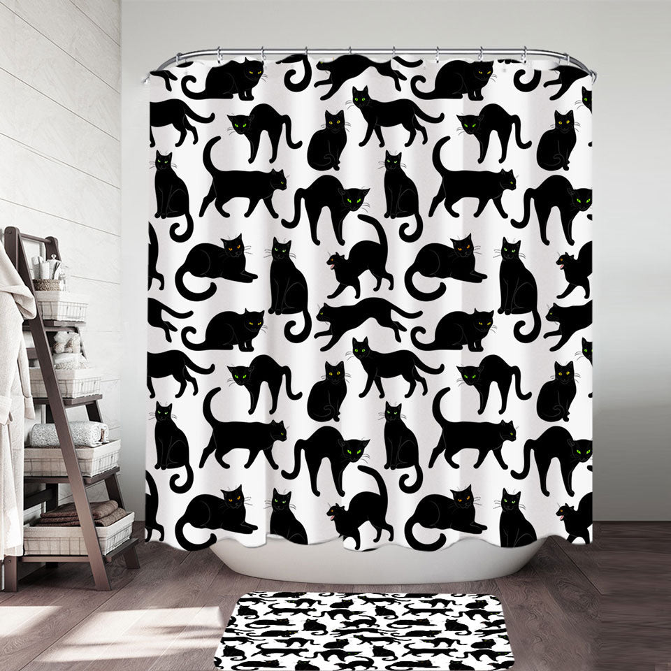 Cool Cat Shower Curtain Multi Colored Eyes Black Cat Pattern