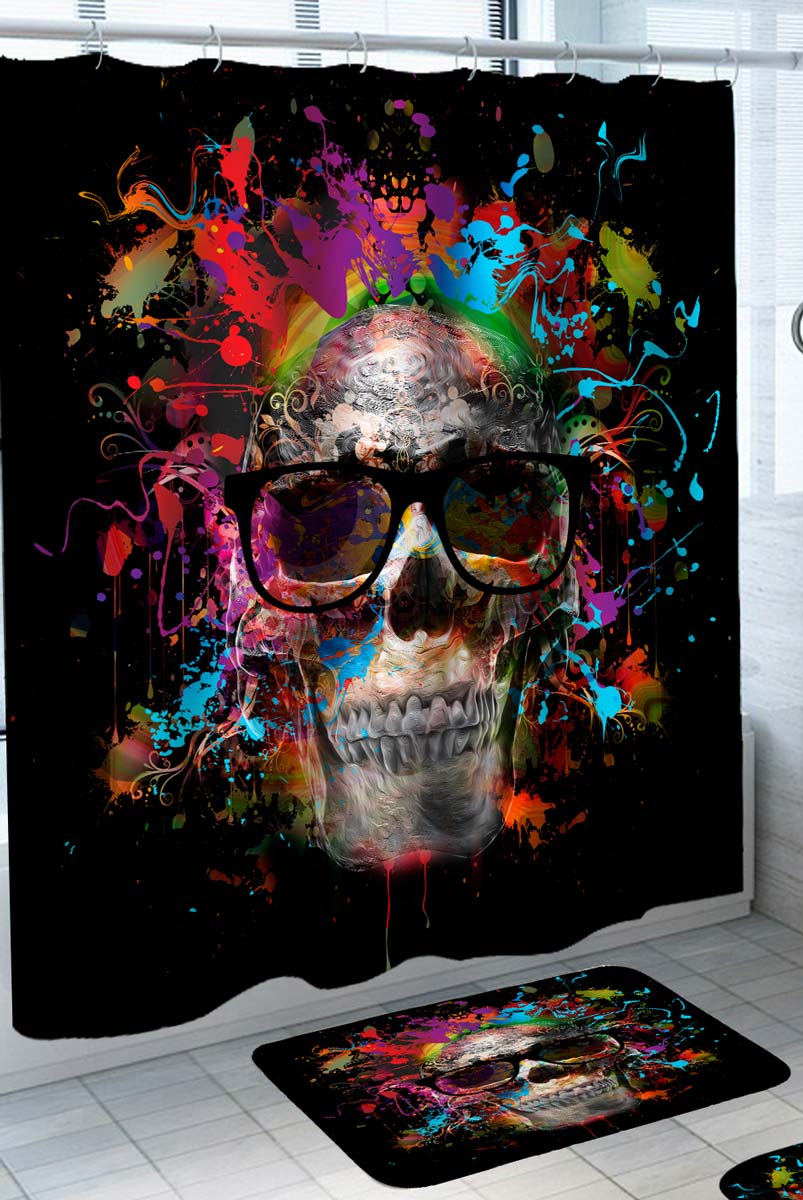Cool Colorful Hipster Skull Shower Curtain