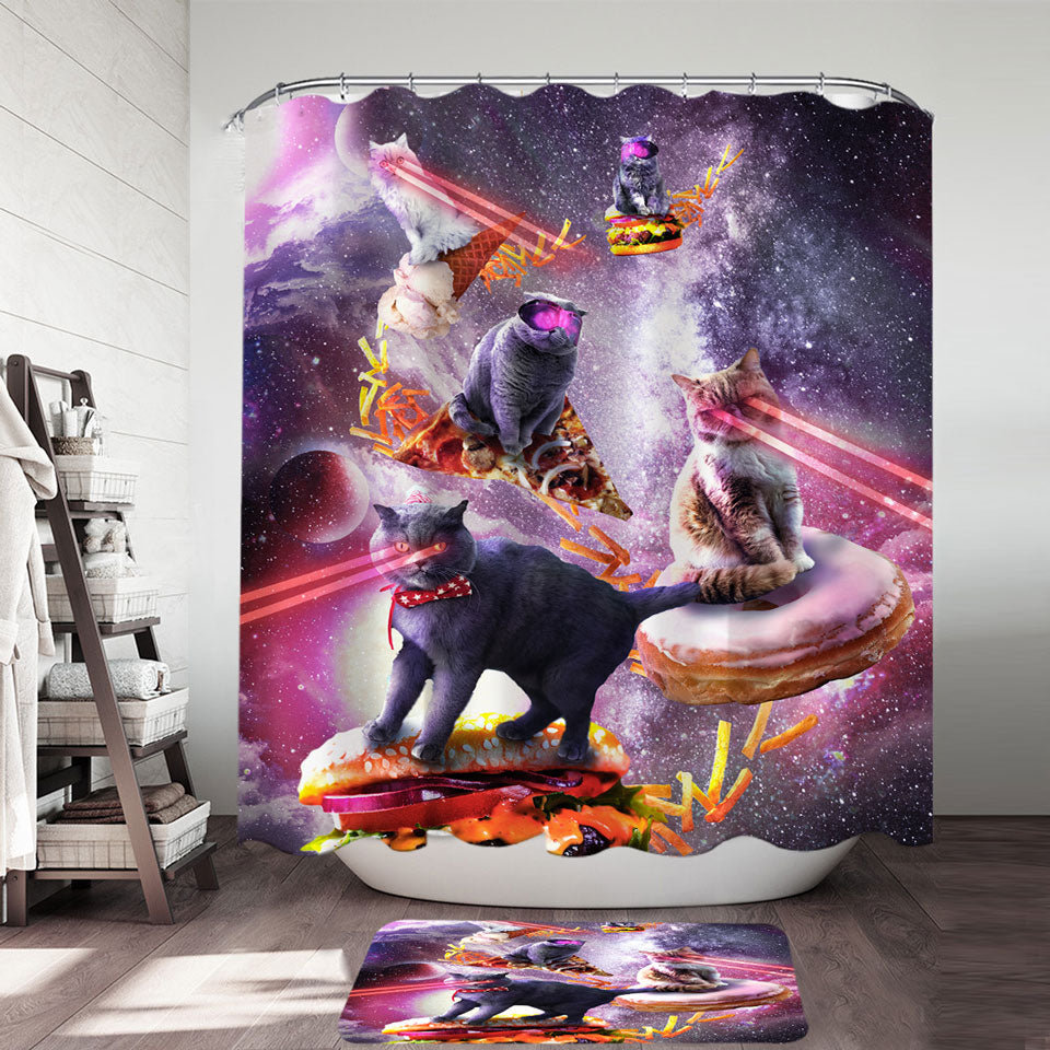 Cool Crazy Space Laser Cats Shower Curtain