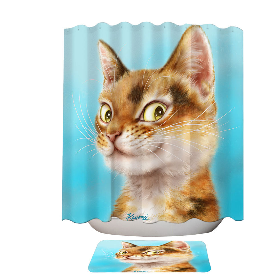 Cool Fabric Shower Curtains Cats Drawings Flirtatious Ginger Kitty