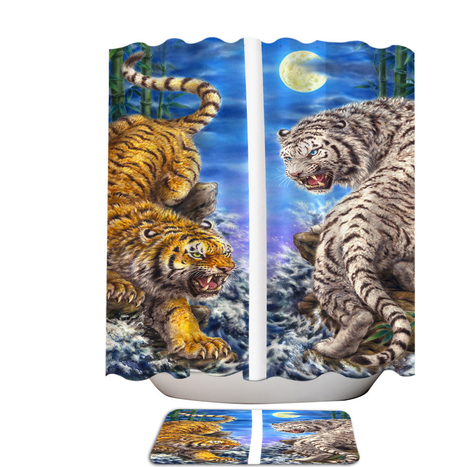 Cool Fabric Shower Curtains Yin and Yang Orange Tiger vs White Tiger