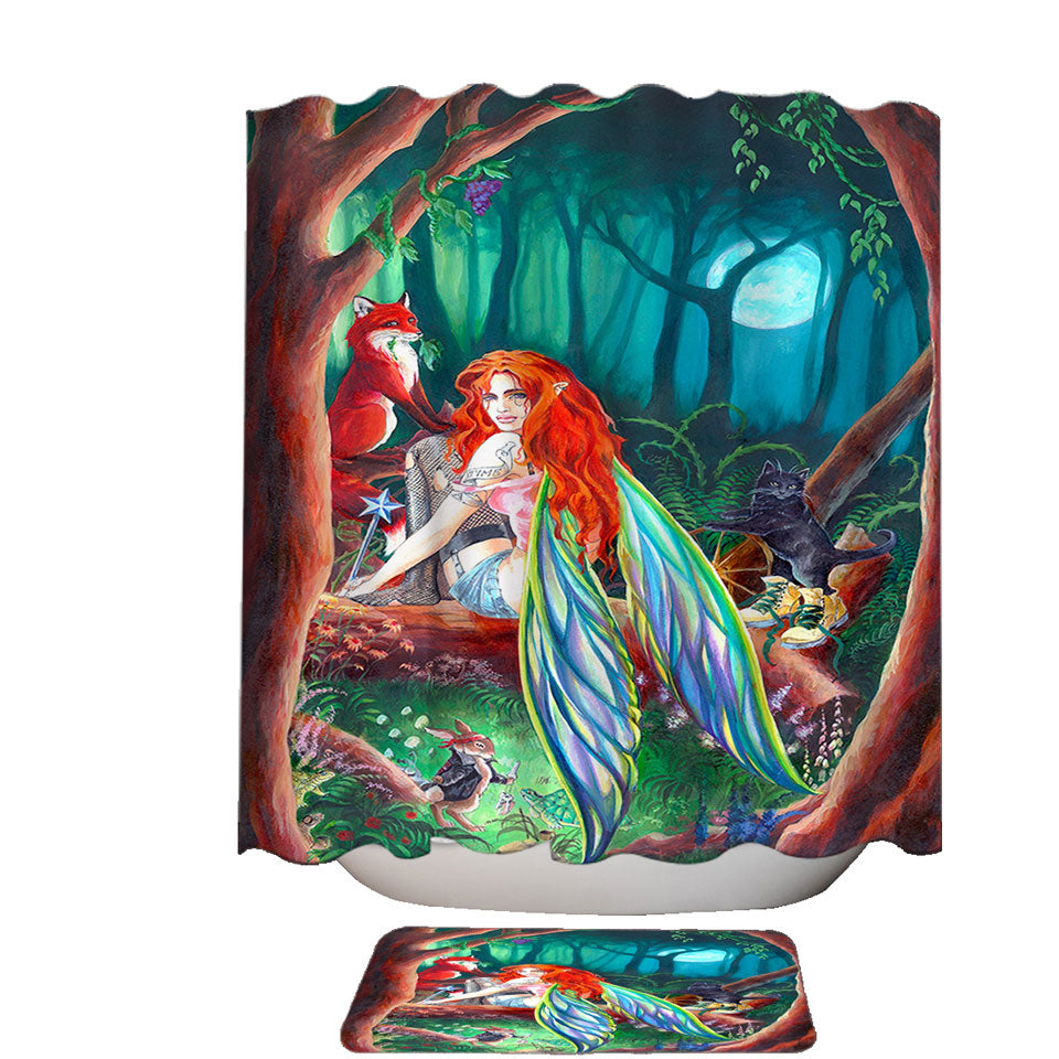 Cool Fairy Tale Shower Curtains for Men and Women Forest Redhead Fairy and Friends