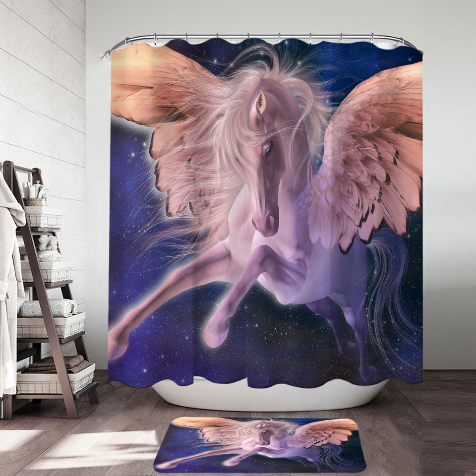 Cool Fantasy Art Flying White Horse Pegasus Shower Curtain