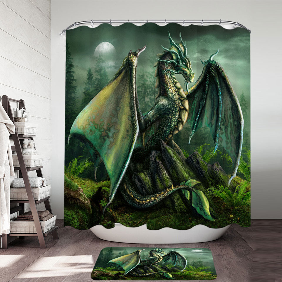 Cool Fantasy Art Garwin the Green Forest Dragon Shower Curtain