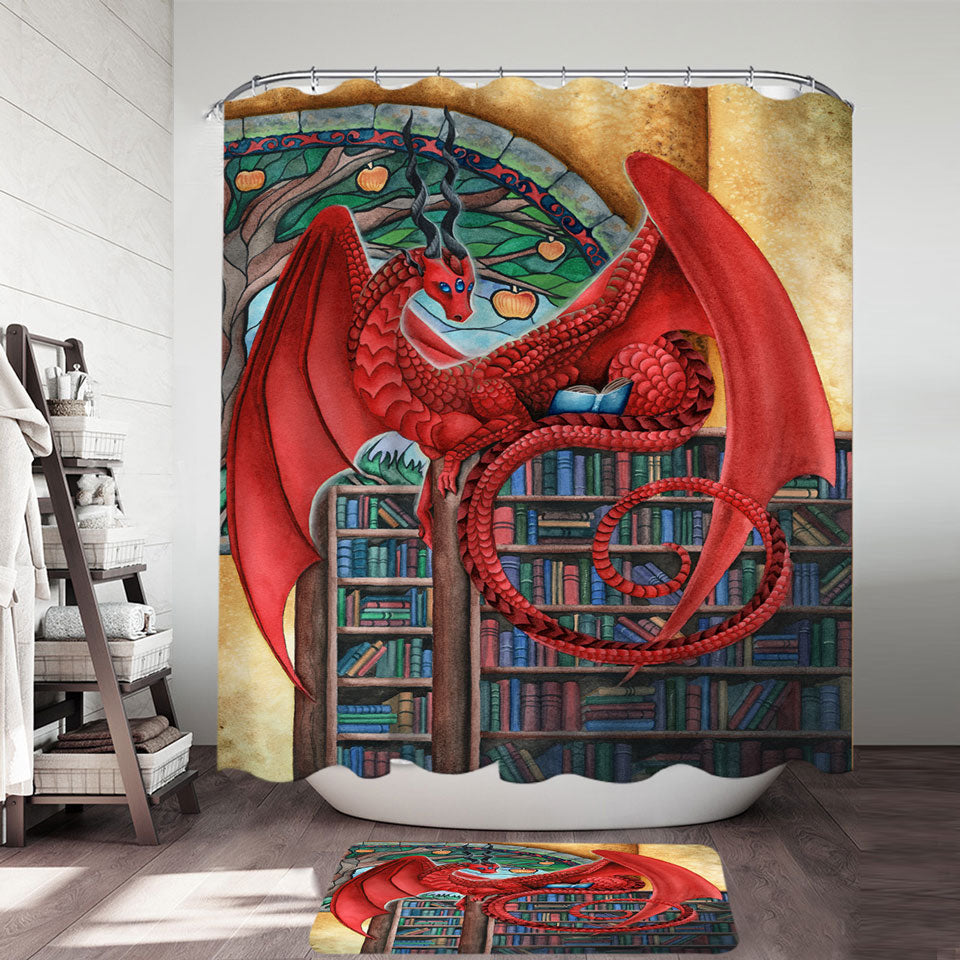 Cool Fantasy Art Librarian Red Dragon Shower Curtain