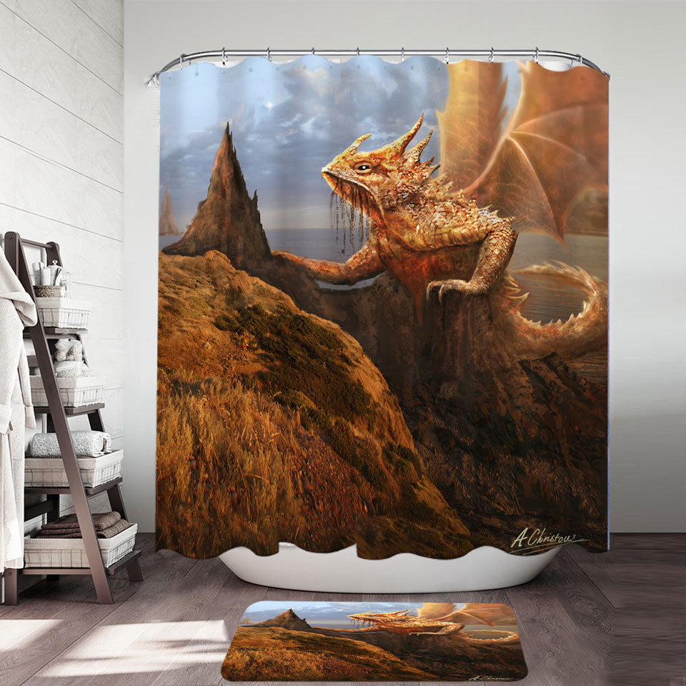 Cool Fantasy Rock Dragon Shower Curtain