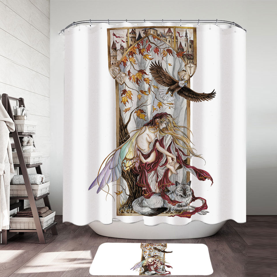 Cool Fantasy Shower Curtain Art Introspection of the Autumn Fairy