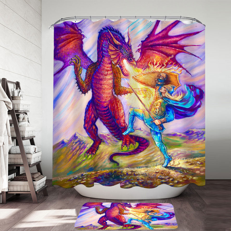 Cool Fantasy Shower Curtains Art Painting Saint George and the Dragon