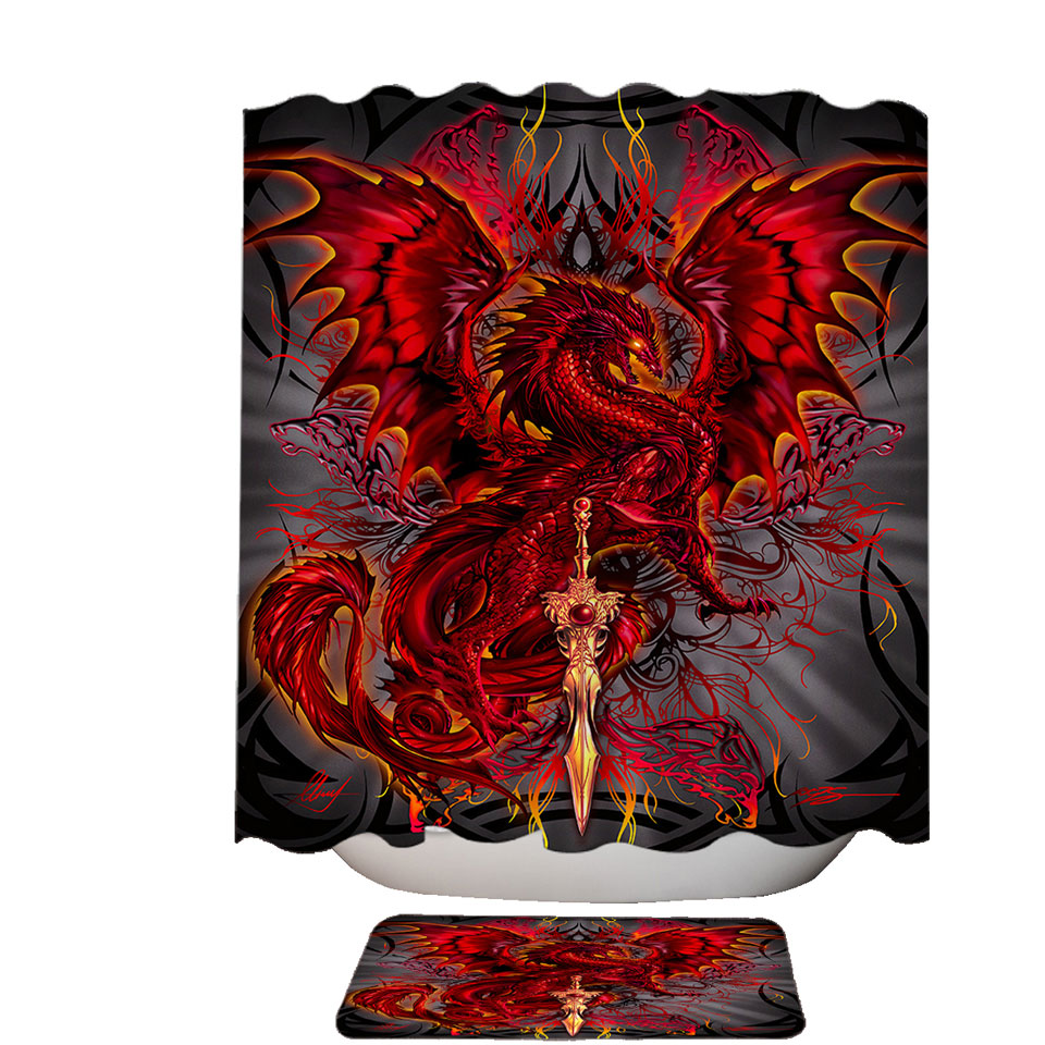 Cool Fantasy Shower Curtains Weapon Red Dragon Blood Blade
