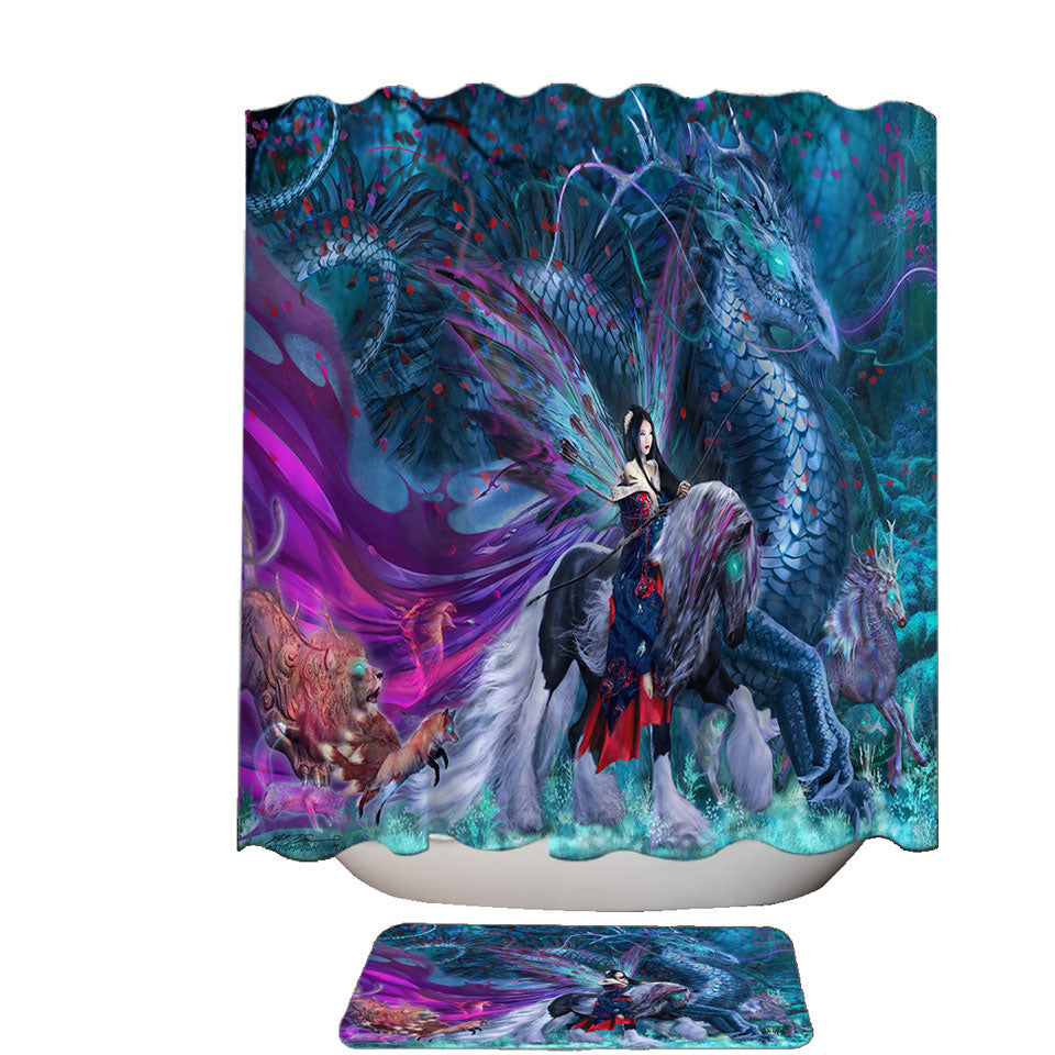 Cool Fantasy Shower Curtains with Digital Art Ride of the Yokai
