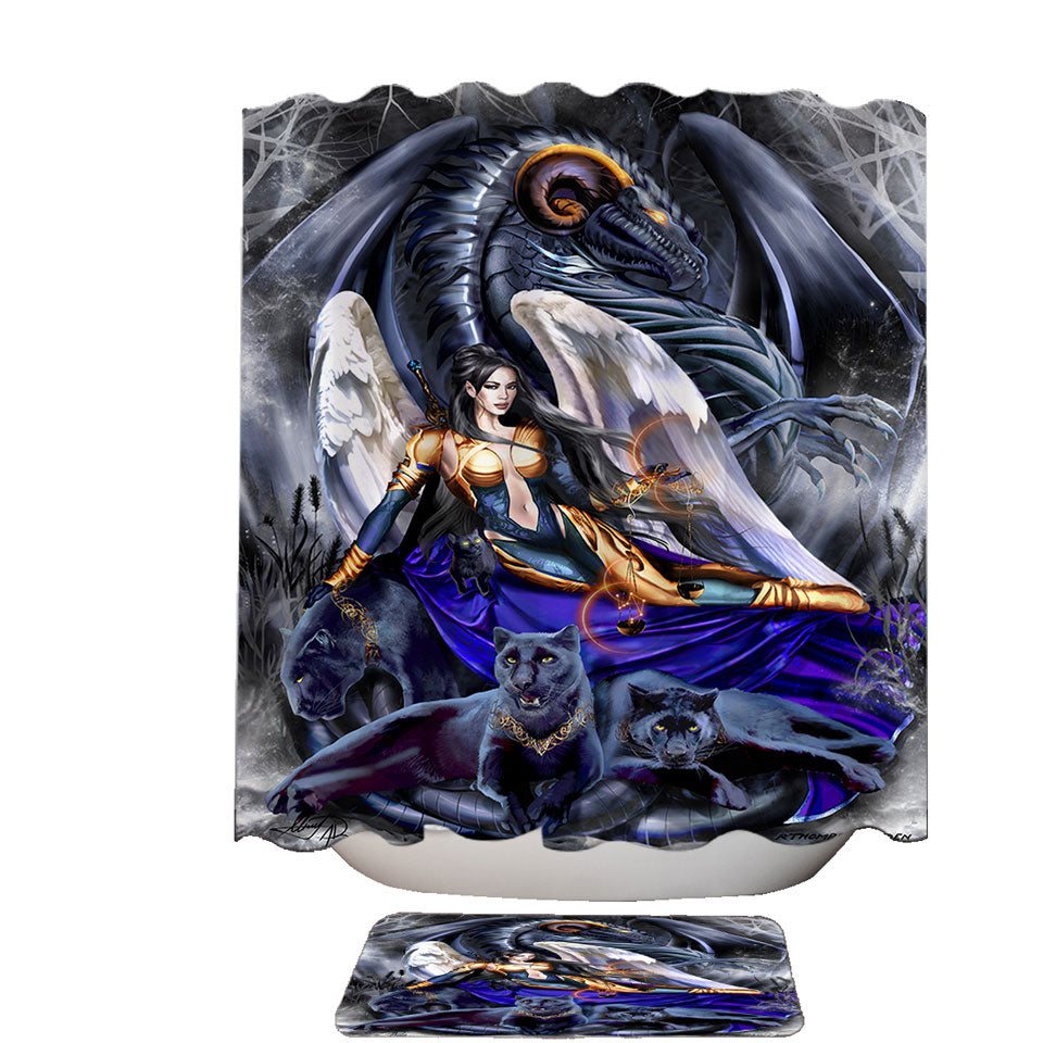 Cool Fantasy Warrior Angel Dragon and Panthers Shower Curtain