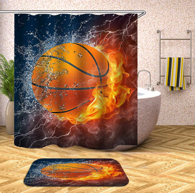 Cool Fire vs Water Basketball Shower Curtain