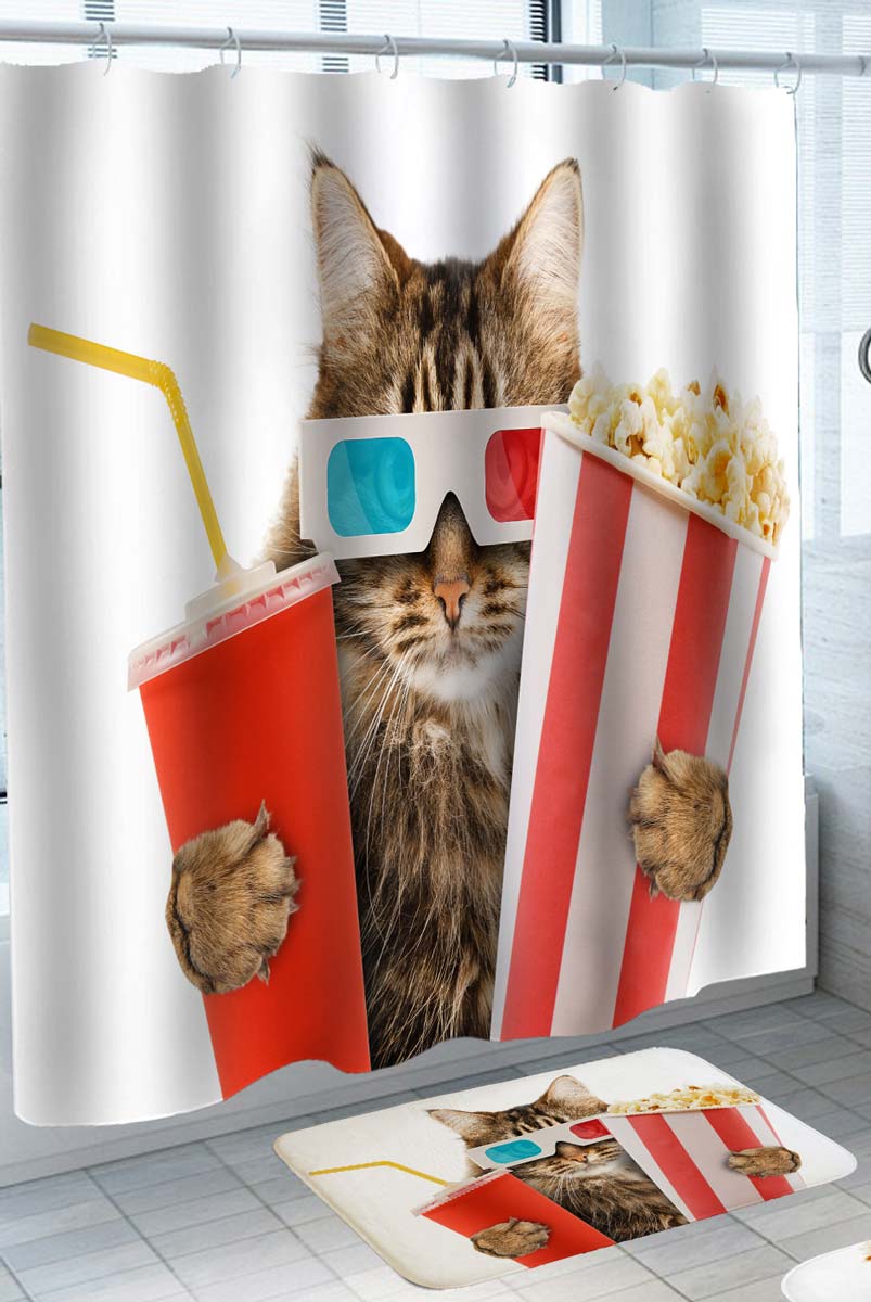 Cool Funny Cat 3D Movie Time Funny Shower Curtains with Cats