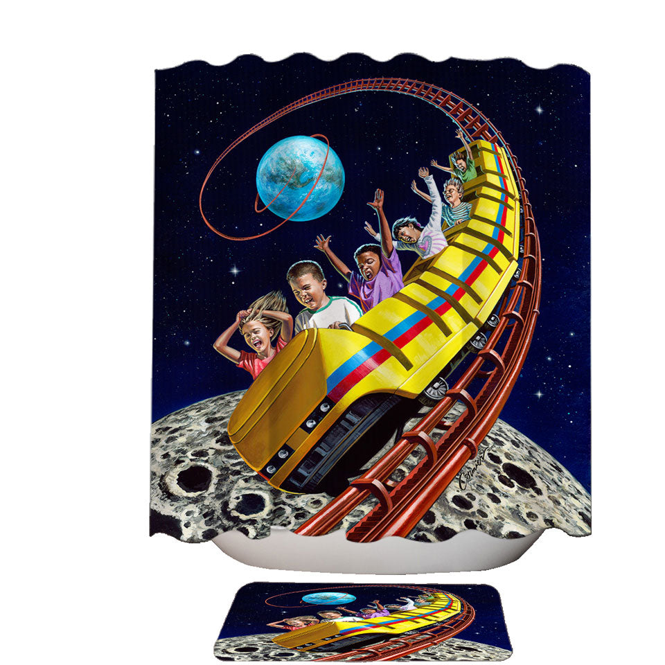 Cool Funny Shower Curtains Kids Roller Coaster to the Moon