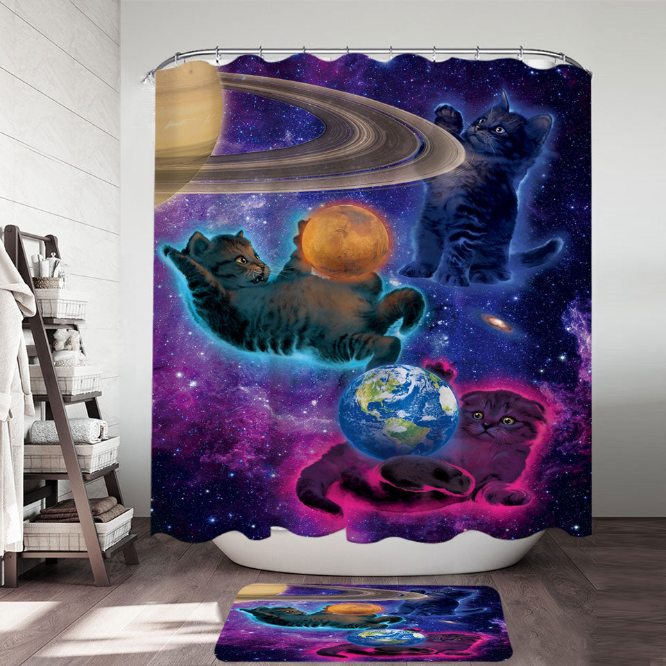 Cool Funny Shower Curtains Space Art Cosmic Kittens Cats