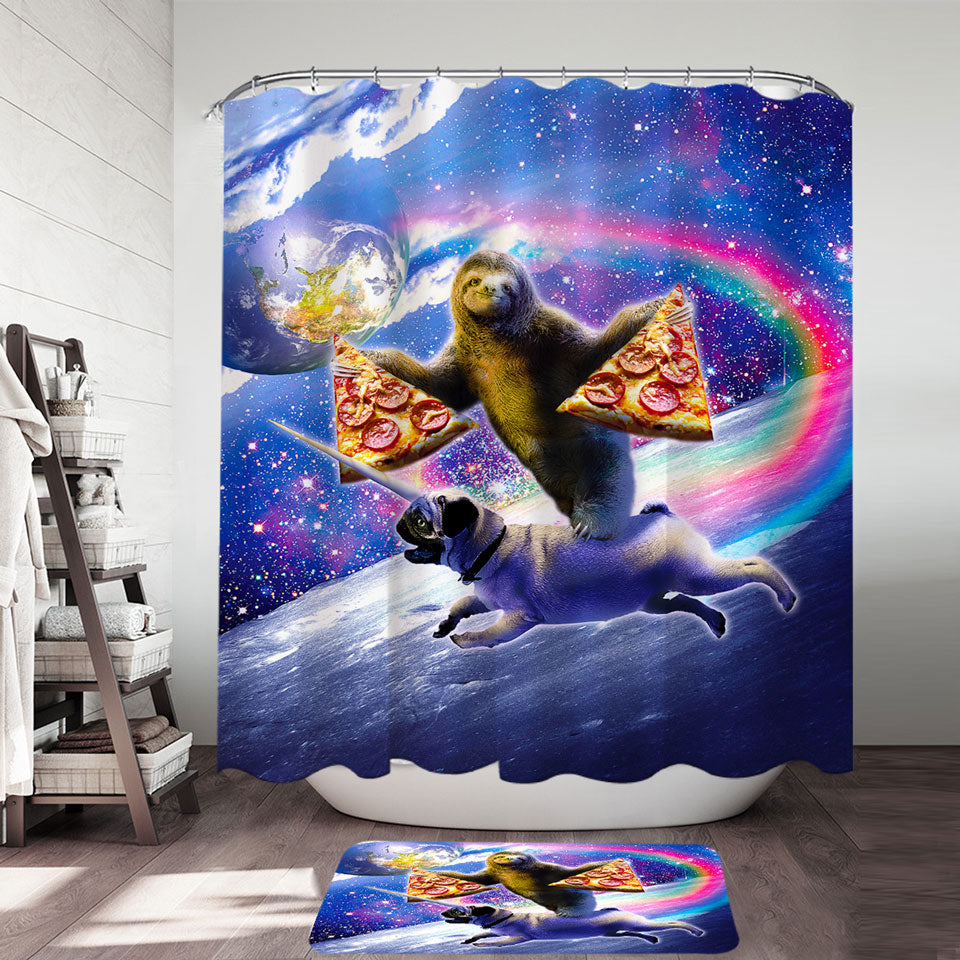 Cool Funny Shower Curtains Space Pizza Sloth Riding Pug Dog