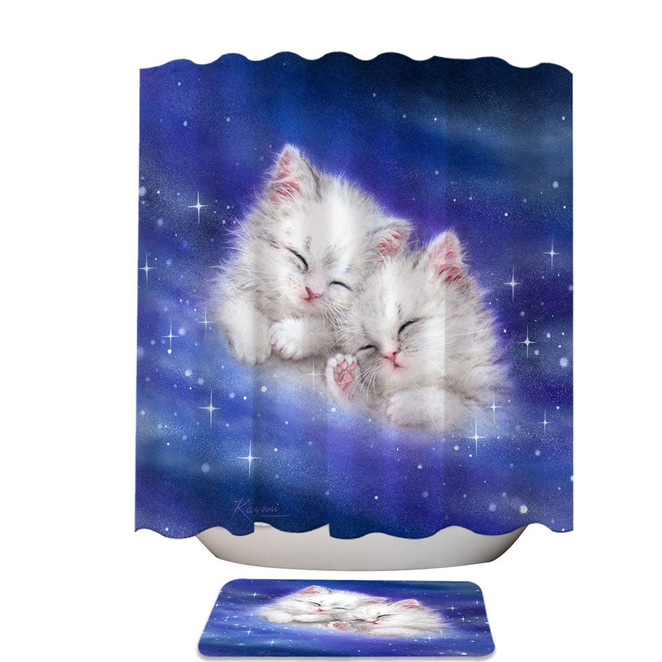 Cool Galaxy Shower Curtains Dream Cute White Kittens in Space