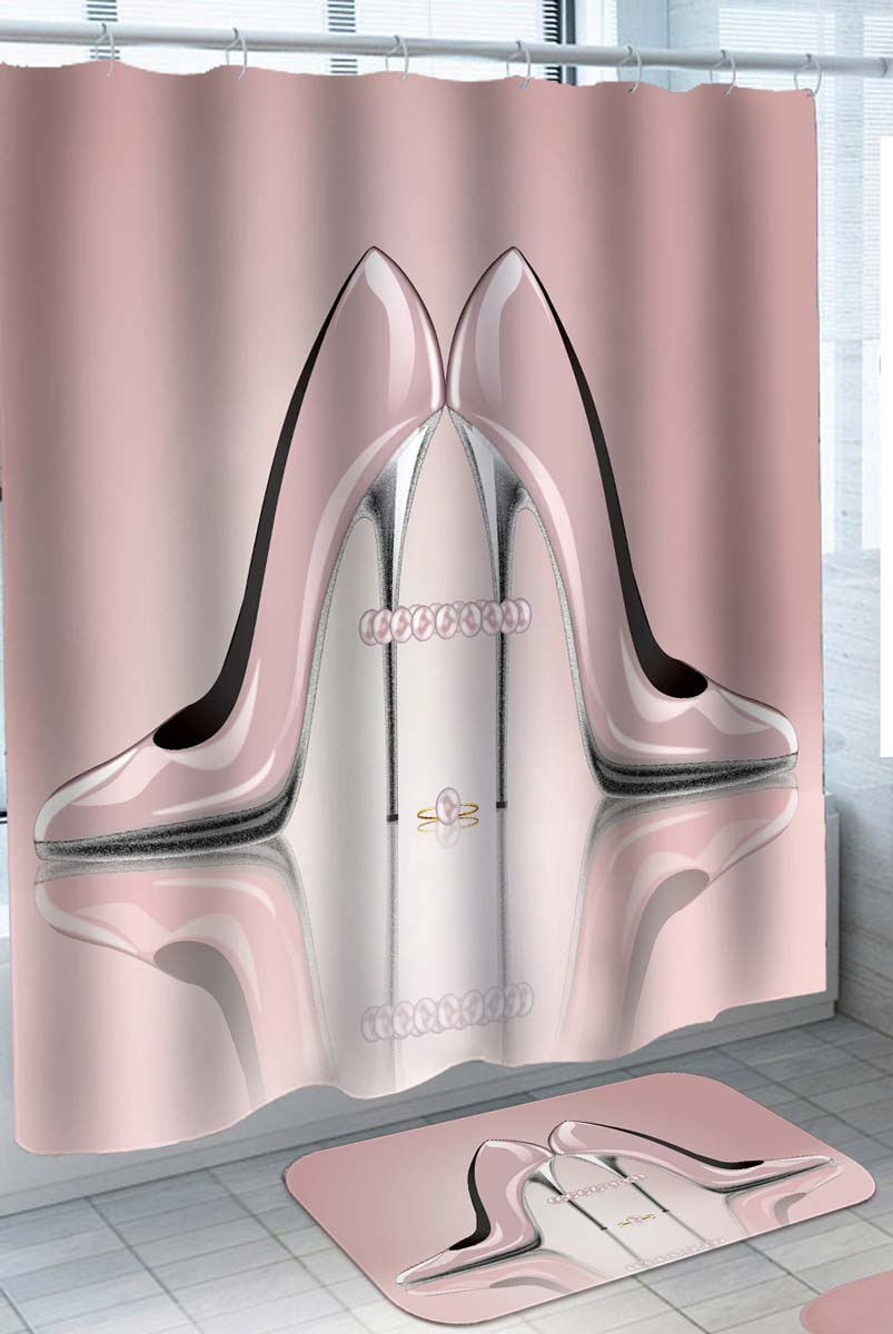 Cool Girls Shower Curtain with Pearl Pink Heels