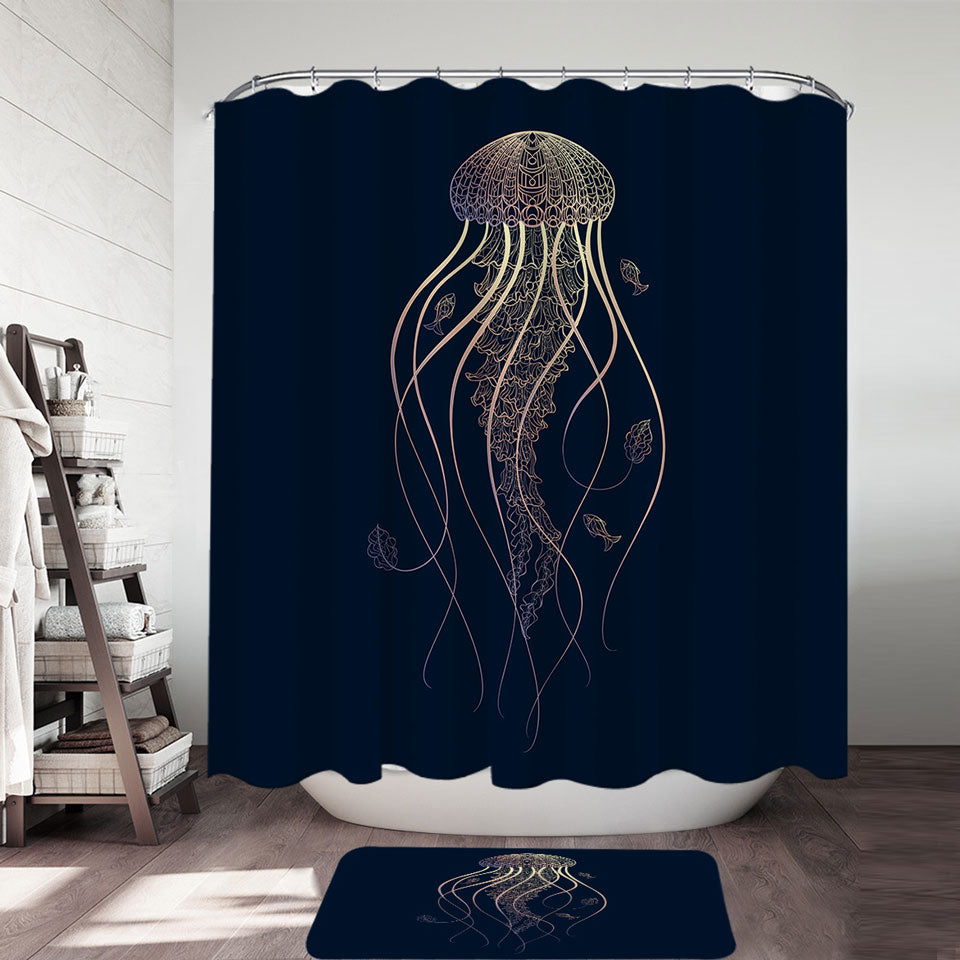 Cool Glowing Golden Jellyfish Shower Curtain