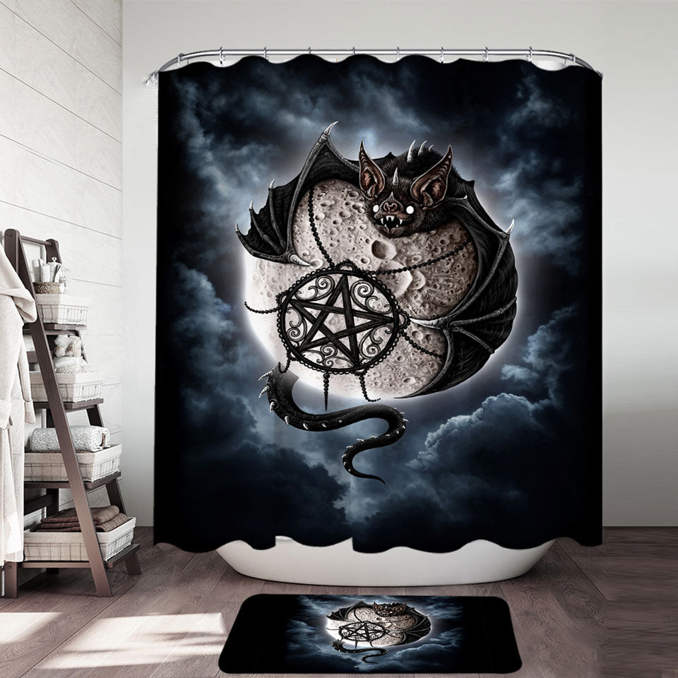 Cool Gothic Shower Curtains Bat Art Full Moon Shower Curtain