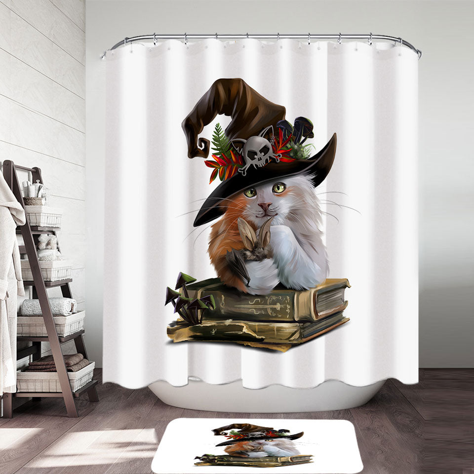 Cool Halloween Shower Curtain with Witch Cat