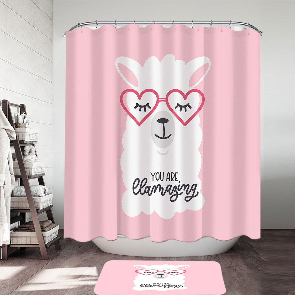 Cool Heart Glasses Llama Grils Shower Curtain