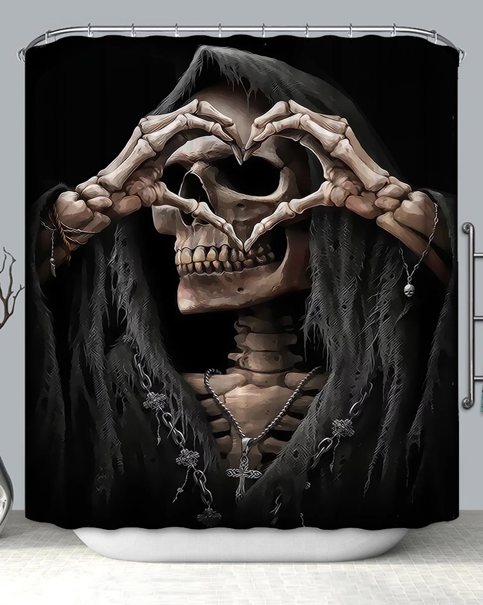 Cool Heart Loving Skeleton Shower Curtain