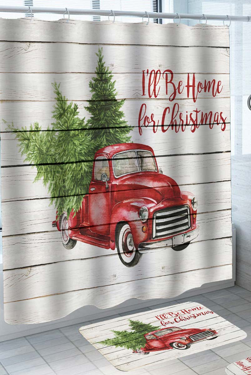 Cool Holiday Shower Curtains I Will Be Home for Christmas Trees Truck