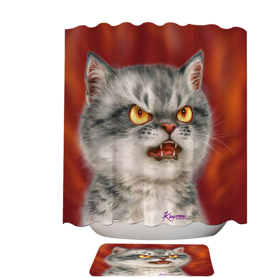Cool Mens Shower Curtains Cats Designs Angry Furious Kitten