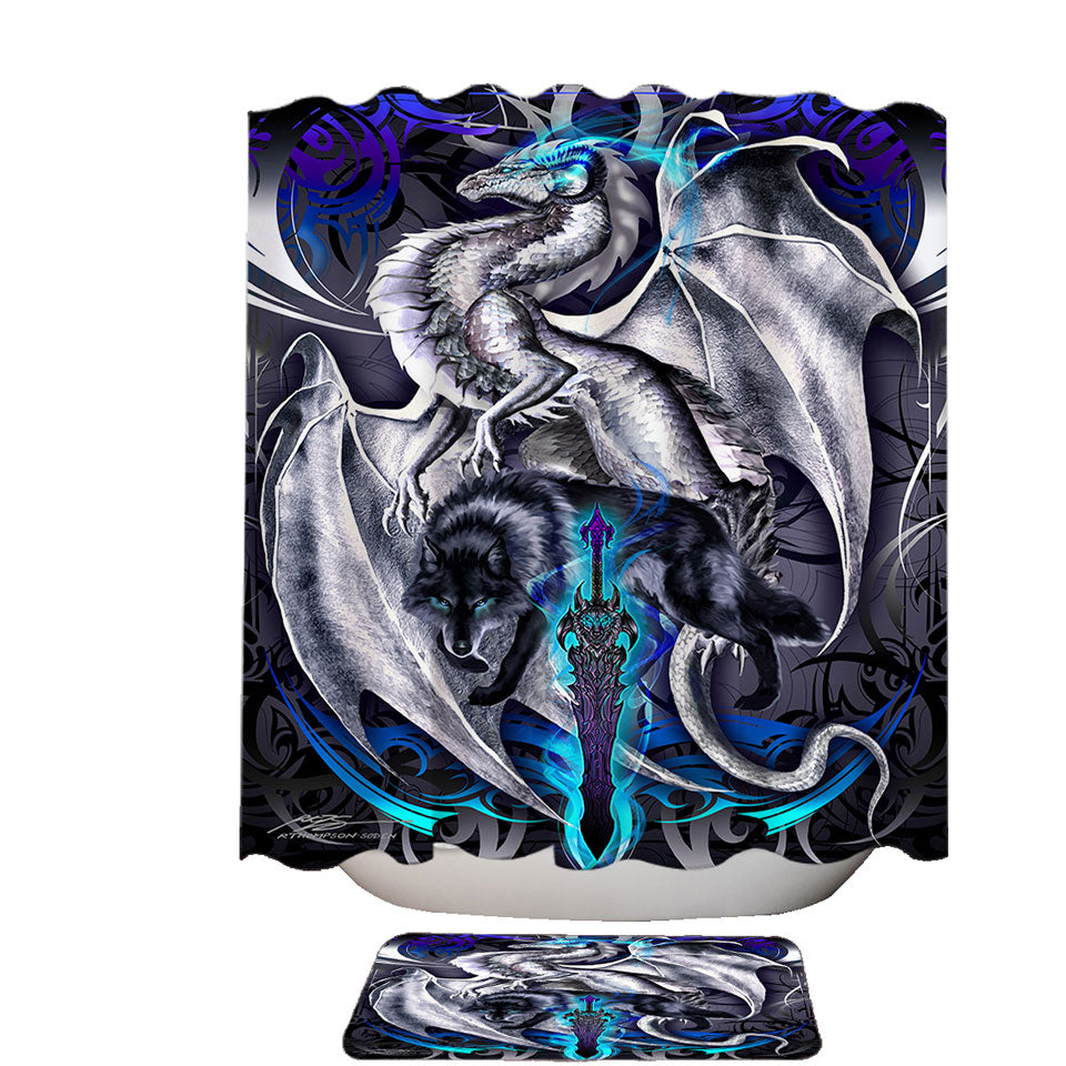 Cool Modern Shower Curtains Show Fantasy Weapon Wolf Dragon Omega Blade