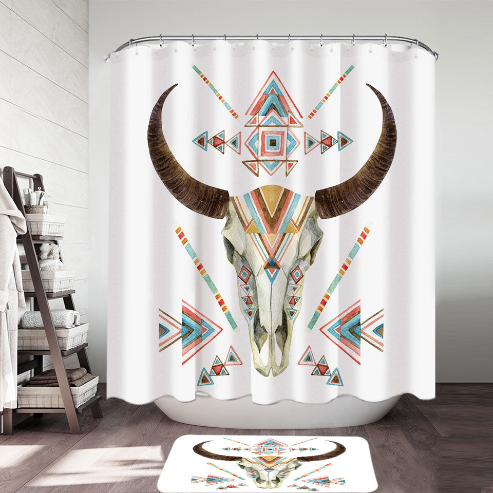 Cool Multi Colored Bull Skull Shower Curtain for Men